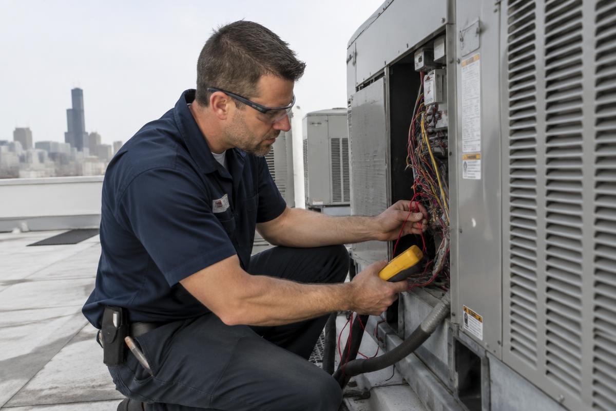 HVAC Technicians at work in protective equipment