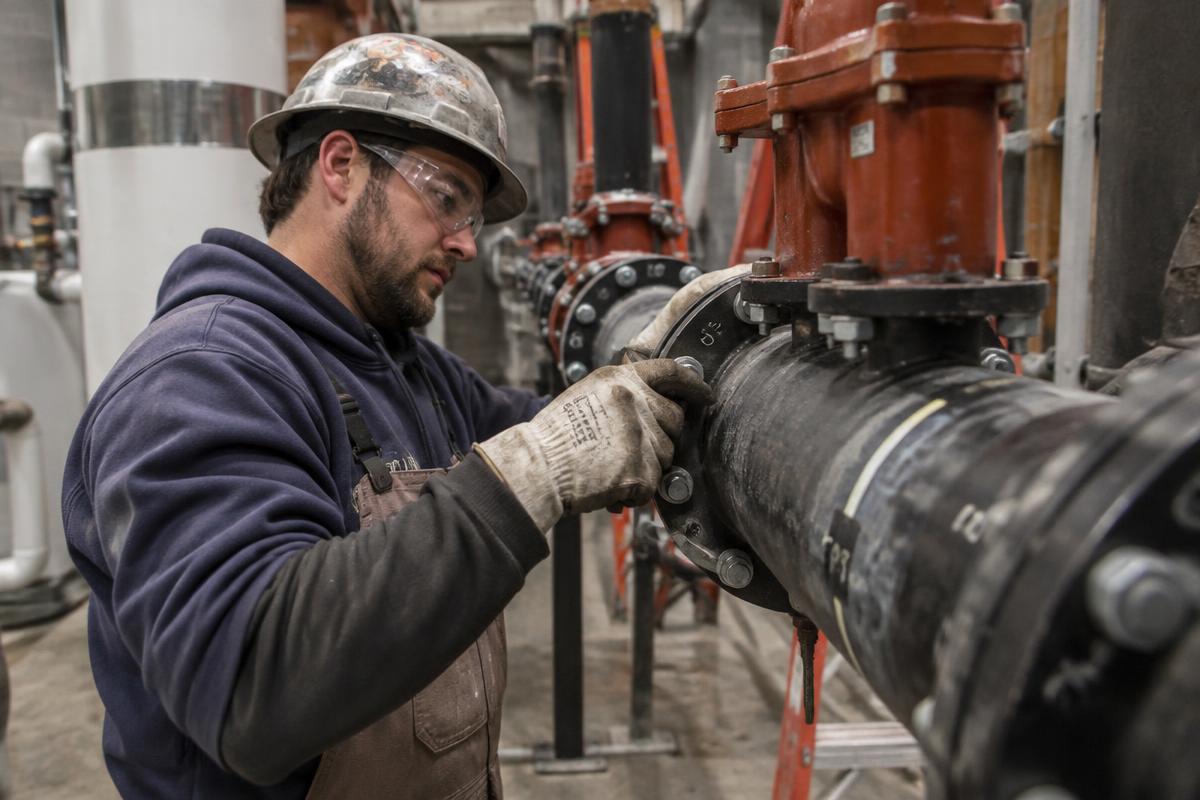 Plumbers & Pipefitters at work in protective equipment